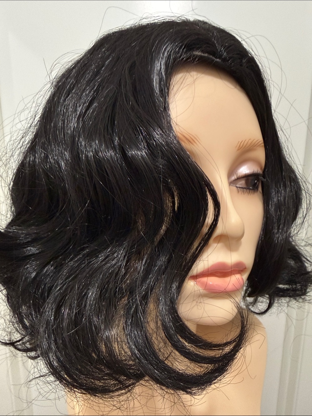 HAIR, 15” Layered Bob, Curly/Wavy, Center part, Black